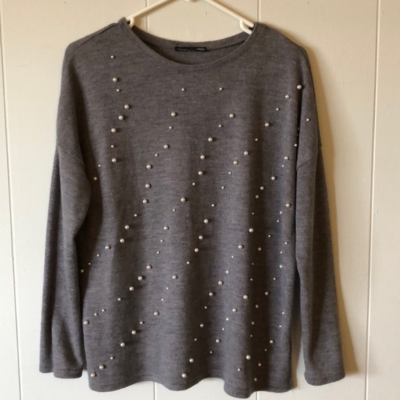 Soft Grey Pearled Sweater - Picture 1 of 3